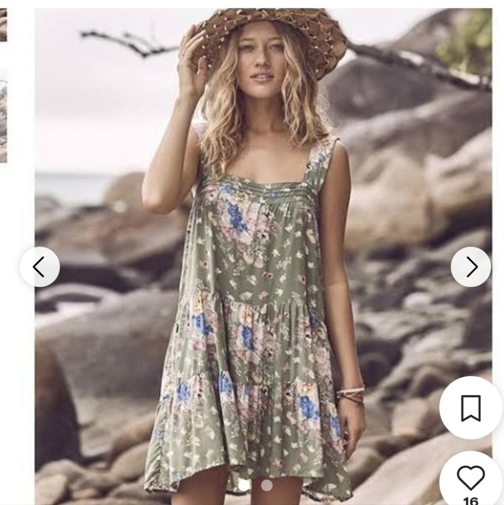 AUGUSTE THE LABEL OLIVE FLORAL MIDI DRESS, SLEEVELESS, BACK BOTTON OPEN SIZE 2
